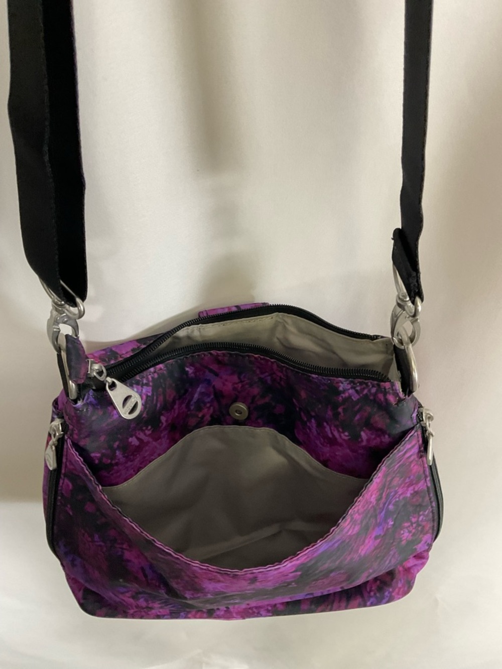 Baggallini Purple Tie-Dye Crossbody Bag with Black Adjustable Strap - Picture 6 of 10